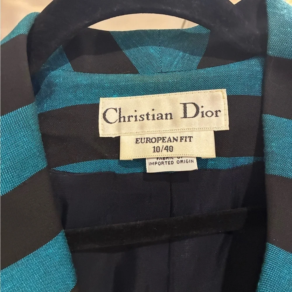 Christian Dior Women's Bold Teal and Black Striped Blazer vintage